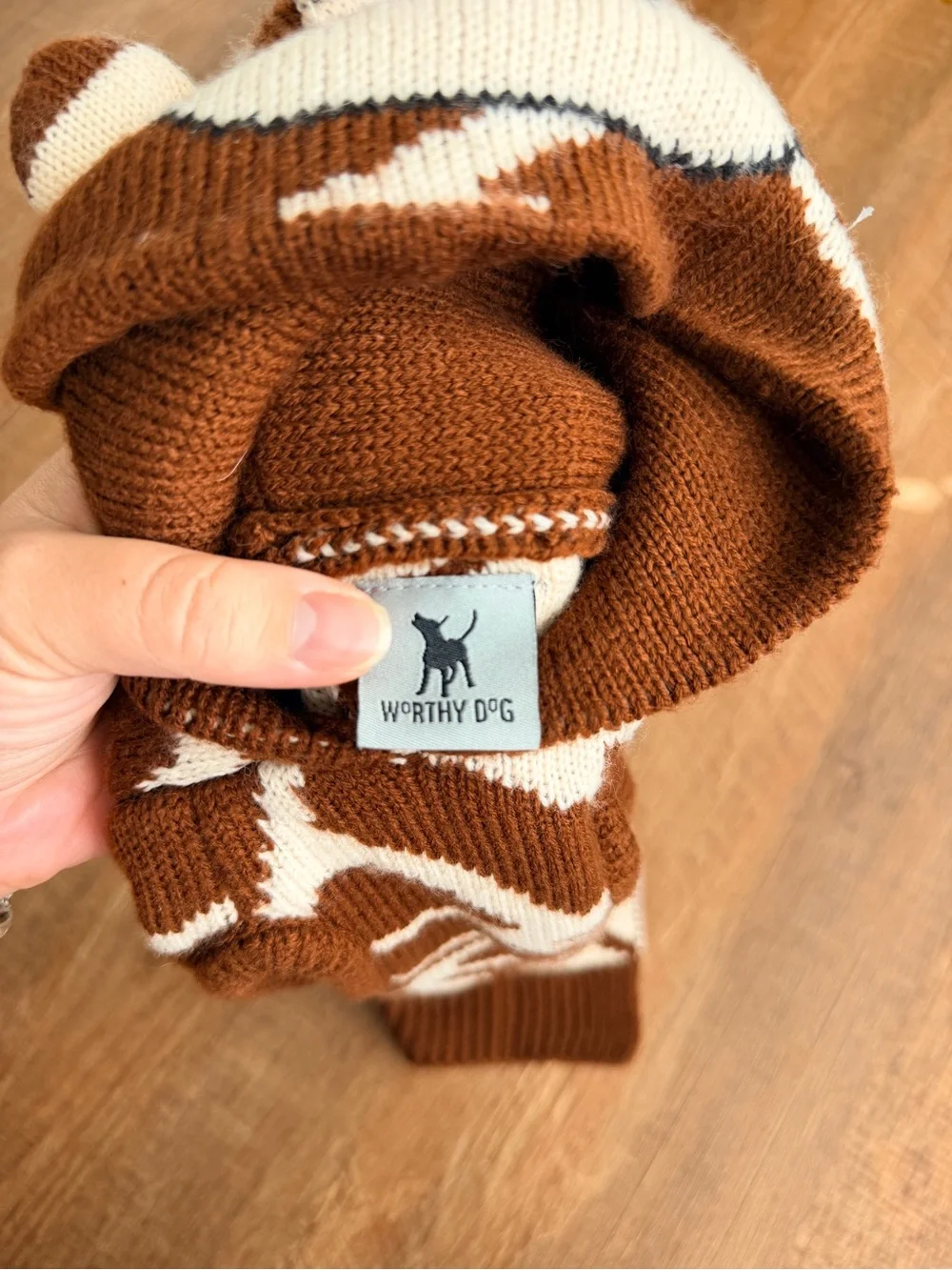 Giraffe Pattern Brown & Cream Dog Sweater Size M